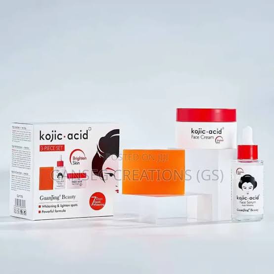 kojic Acid 3 Piece Skin Care Set. Soap, Face Serum and Face Cream.